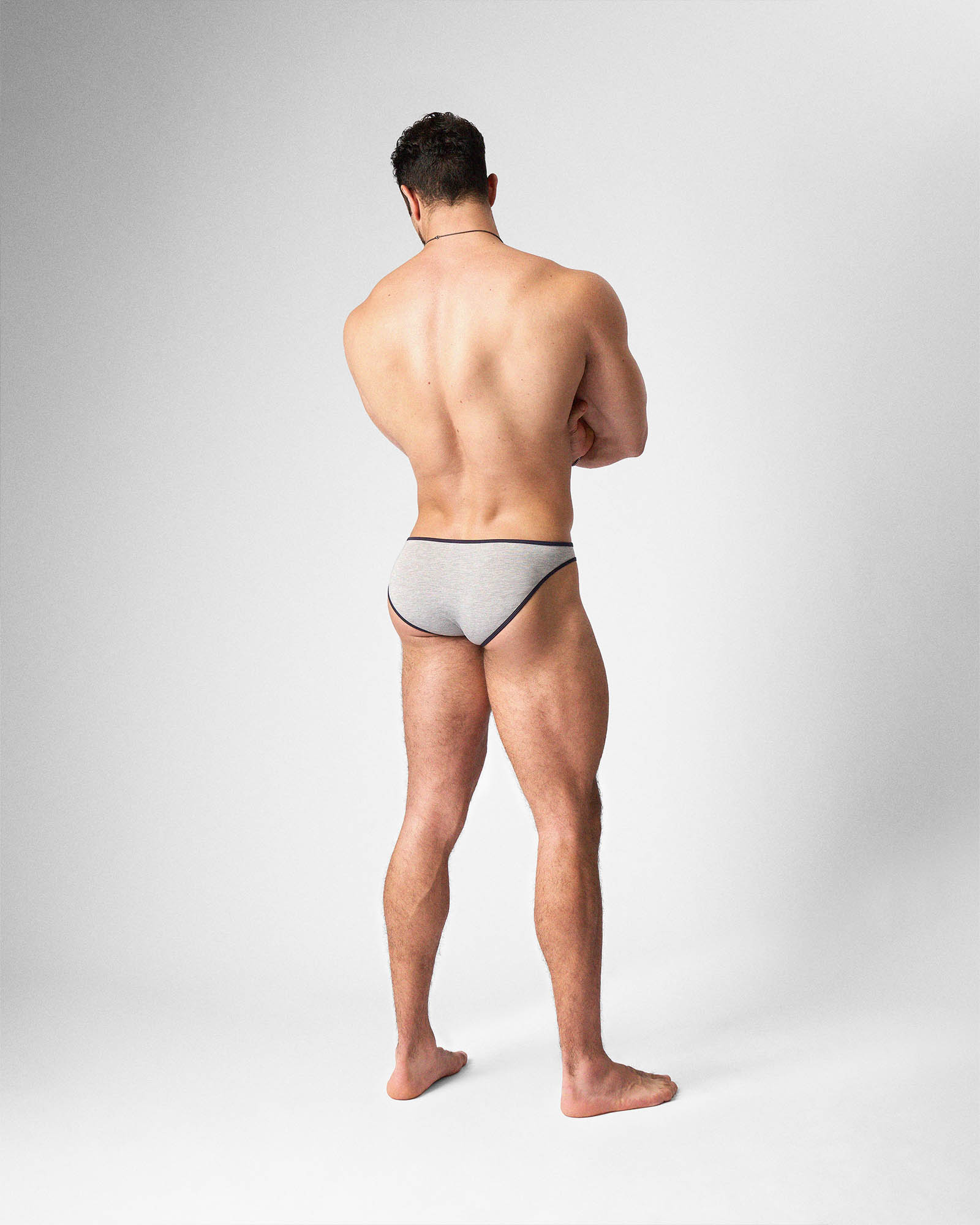 Teamm8 Flaunt Bikini Brief Grey Marle - men's bikini brief in heathered grey, detail view