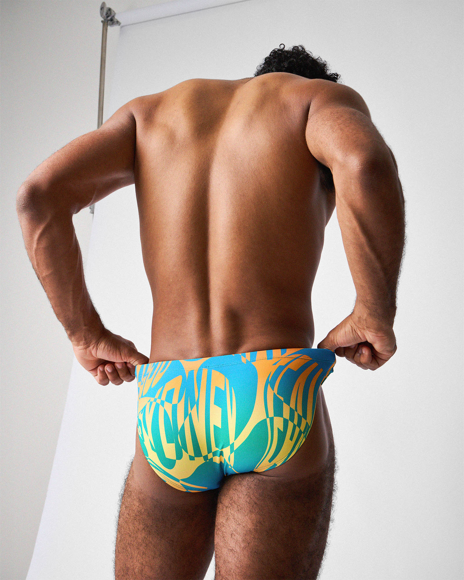 Teamm8 Harbour City Bikini Swim Brief Tropical - men's high hip swim brief waistband detail