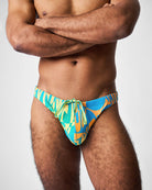 Teamm8 Harbour City Bikini Swim Brief Tropical - men's Sydney print high hip swim brief, front view
