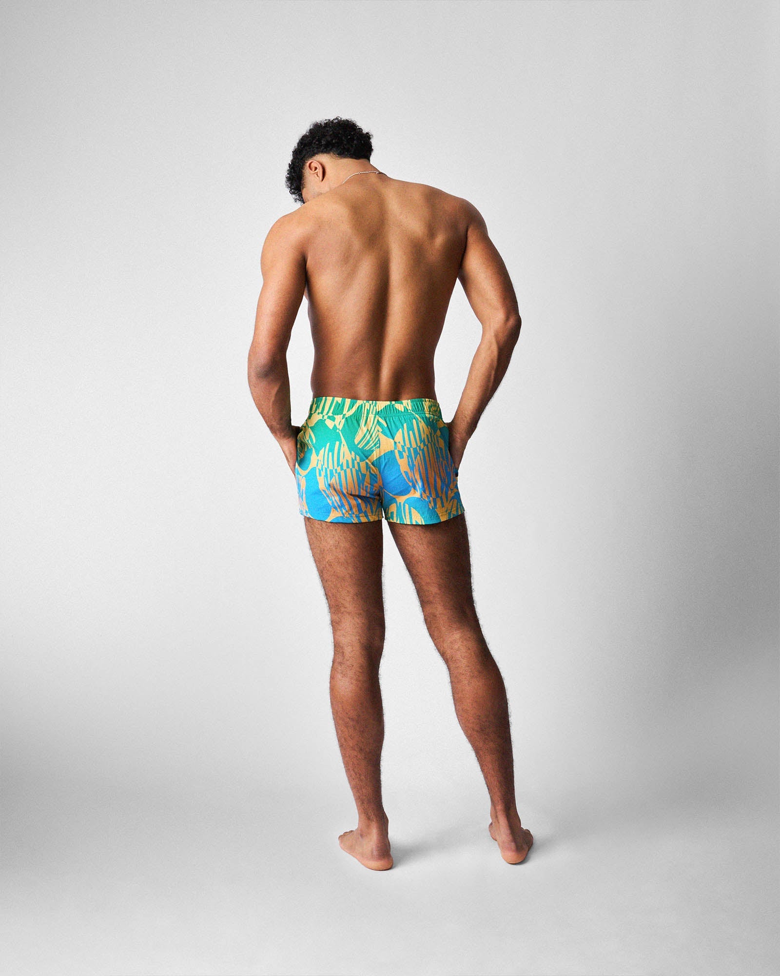 Teamm8 Harbour City Swim Short Tropical - side pocket detail, men's swim shorts
