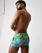 Teamm8 Harbour City Swim Short Tropical - flat lay full print detail, tropical pattern