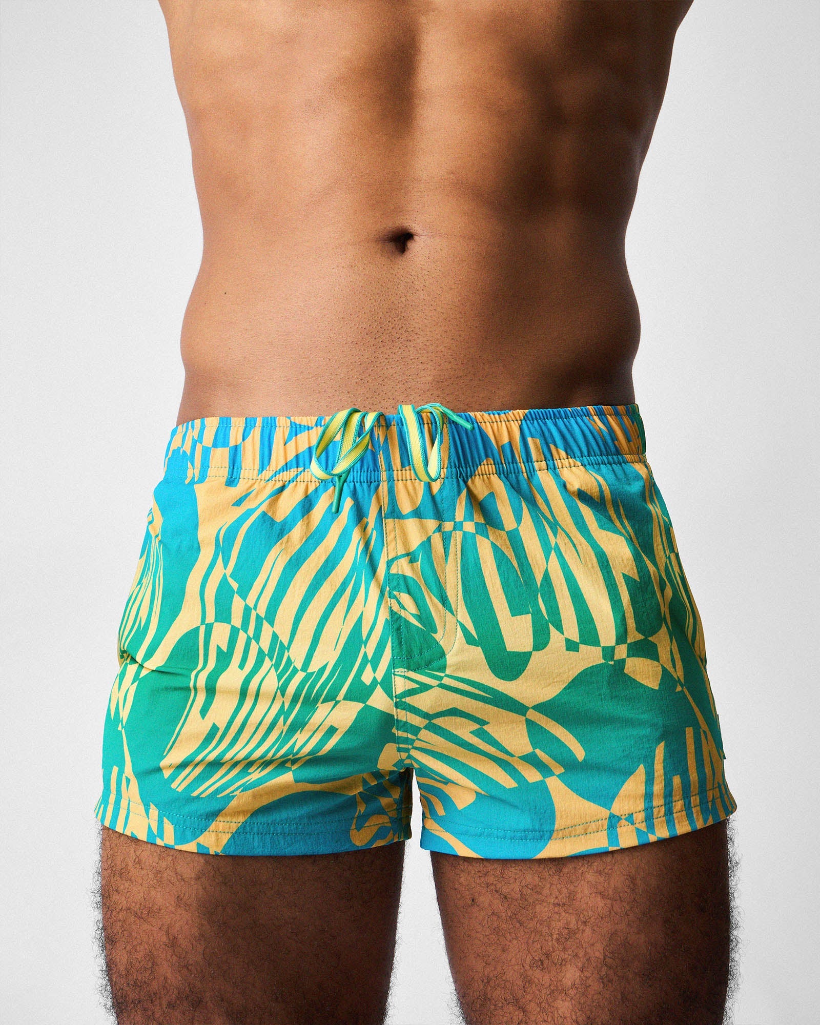 Teamm8 Harbour City Swim Short Tropical - men's Vivid Sydney print swim trunks, front view