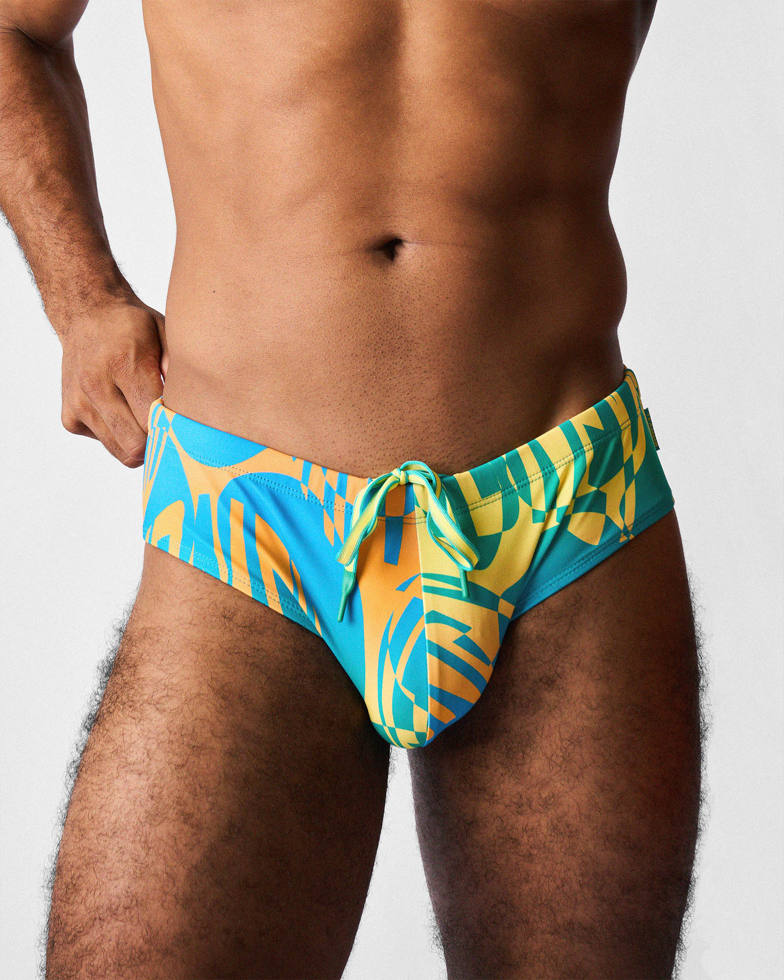 Teamm8 Harbour City Wide Swim Brief Tropical - men's Sydney print wide hip swim brief, front view