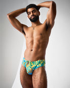 Teamm8 Harbour City Wide Swim Brief Tropical - men's wide hip swim brief waistband detail