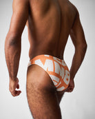 Teamm8 Headliner Bikini Swim Brief Orange - men's deconstructed logo swim brief, back view
