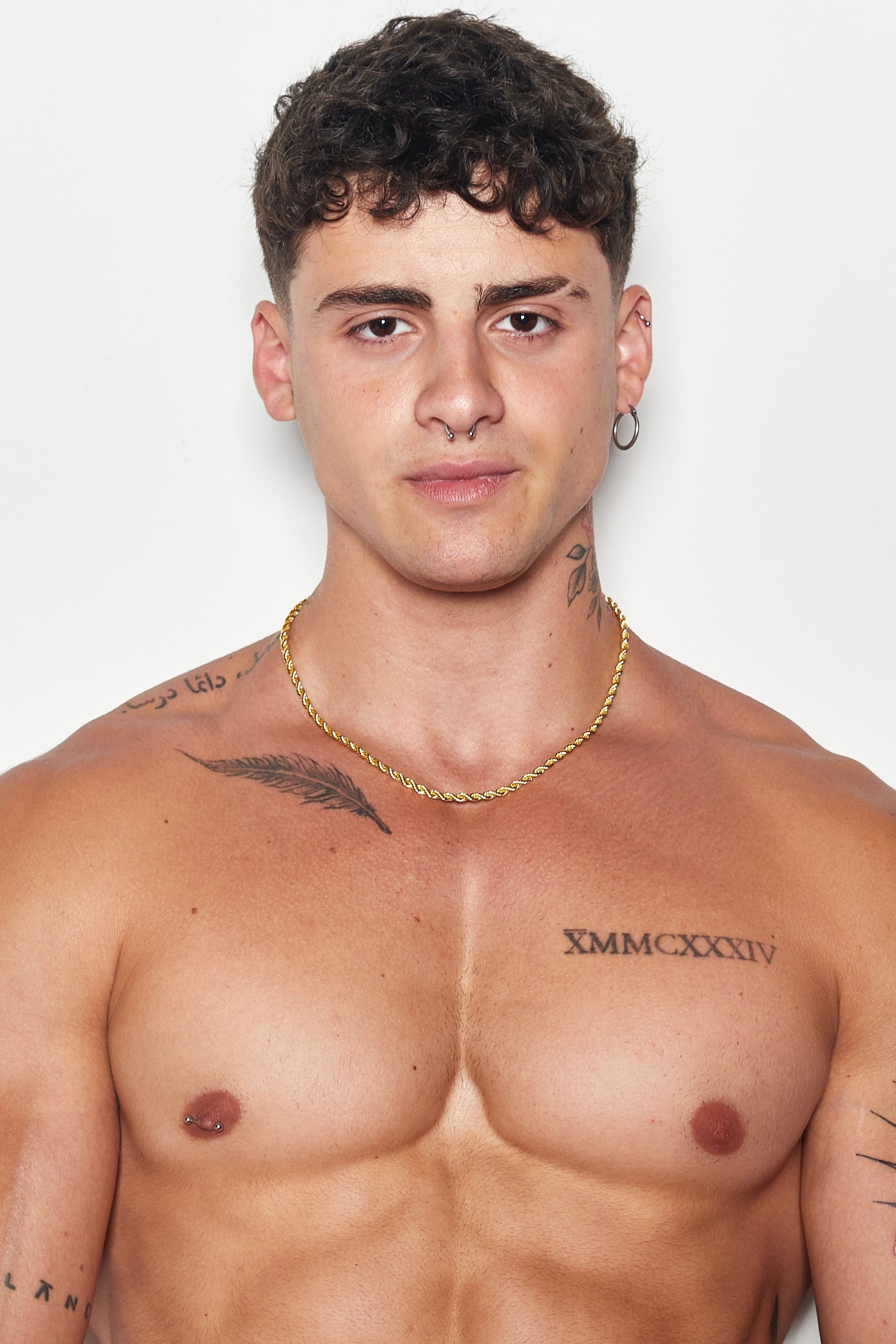 Etalon Rope Chain Necklace - men's rope chain worn on model, styled view