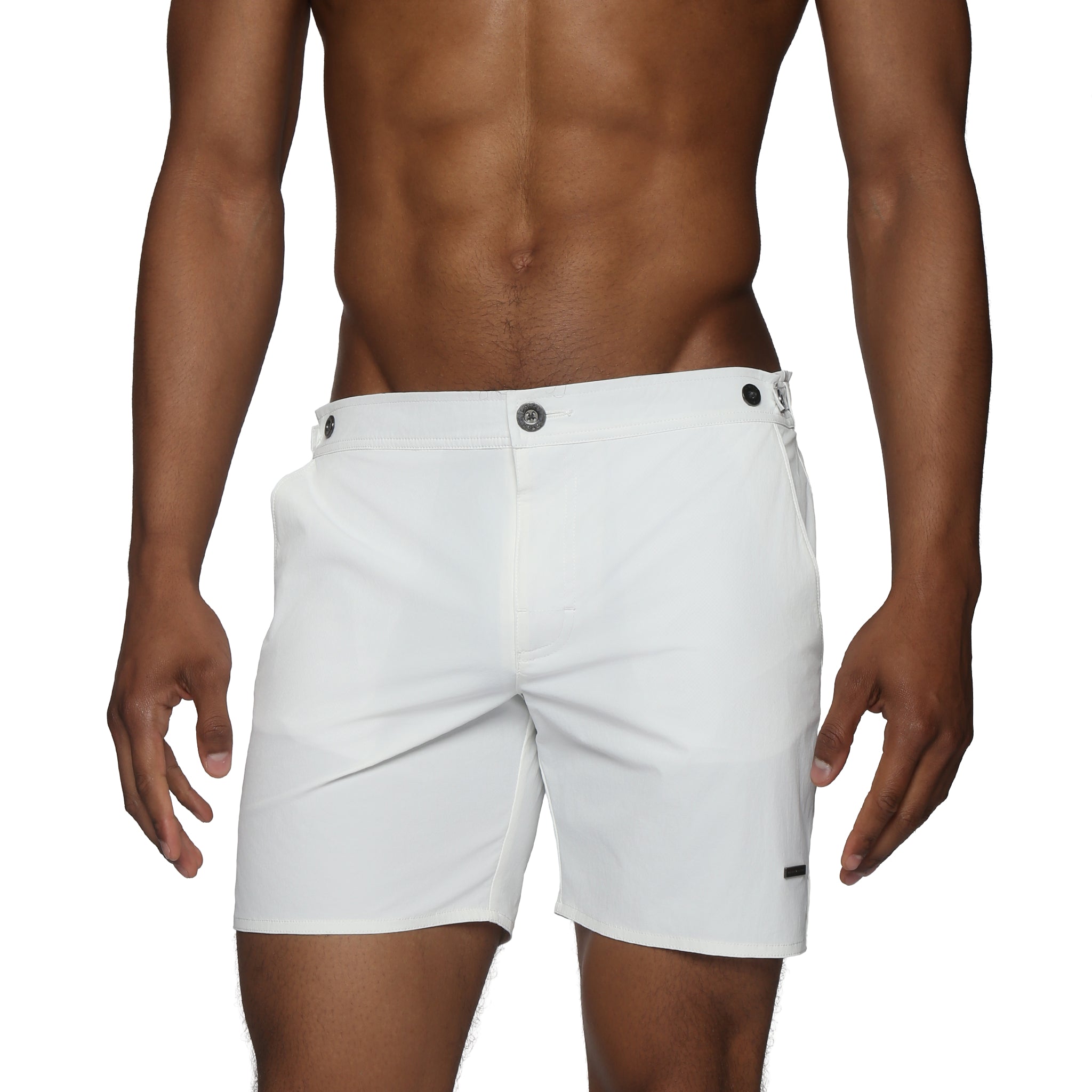 Parke & Ronen White Catalonia 6" Swim Short - mens swim shorts front view