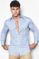 Etalon Striped Stretch Button Up Shirt - men's stretch button up shirt with Italian collar, front view