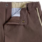 Parke & Ronen Angeleno Swim Trunk Espresso - men's low-rise swim trunk, detail shot of fabric and piping