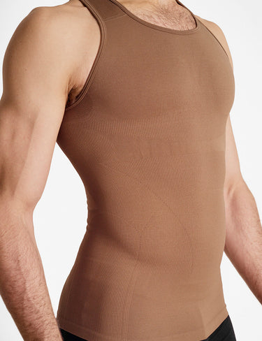 Rounderbum Seamless Compression Tank Top Cocoa - men's shapewear compression tank with waist-slimming support, front view