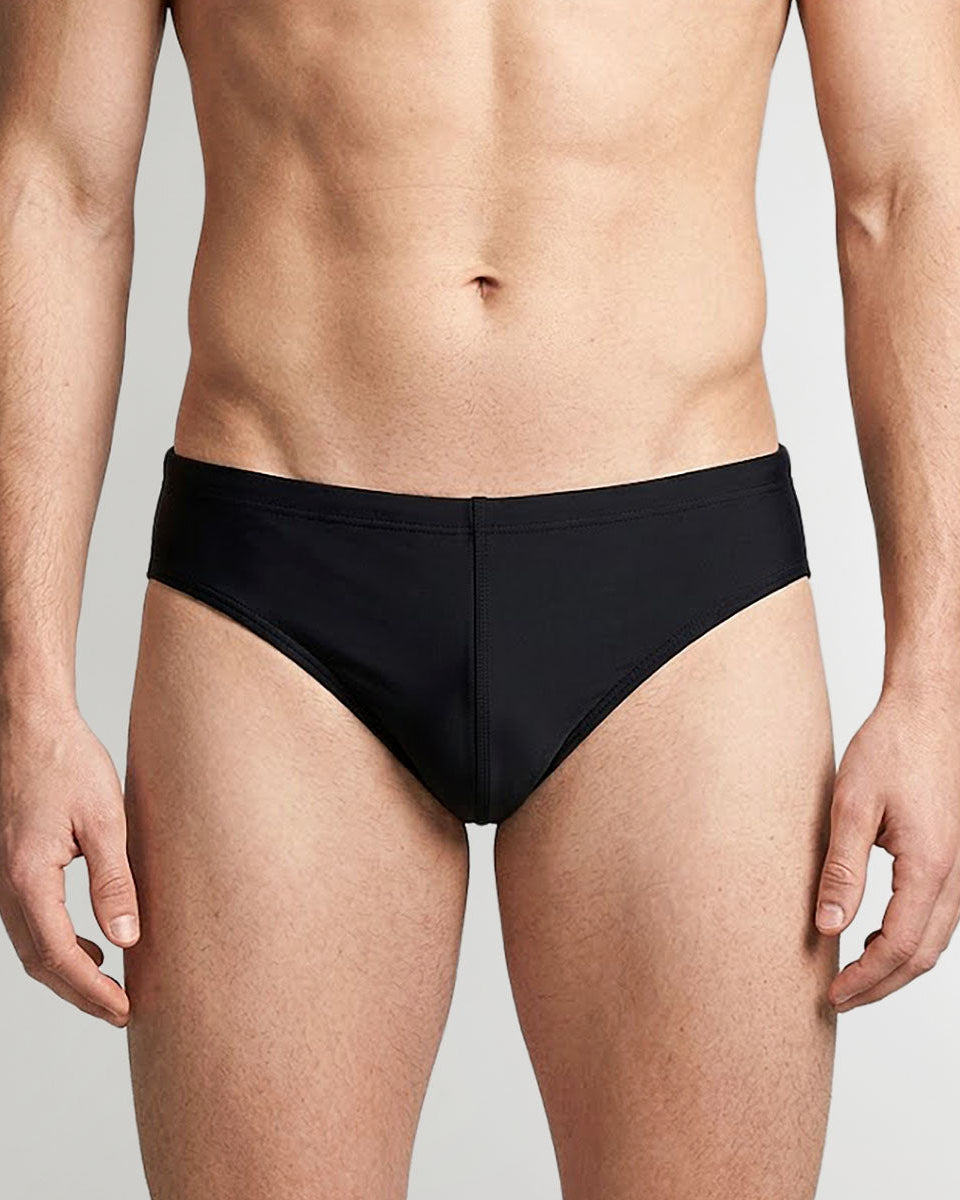 Sean & Val Racer Brief Black — men's quick-dry swim brief, product flat lay