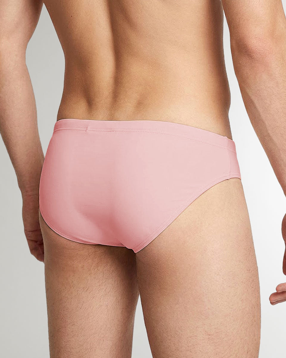 Sean & Val Racer Brief Paloma — men's minimal swim brief, model front close-up