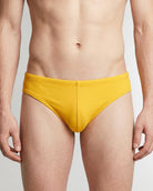 Sean & Val Racer Brief Sunflower — men's quick-dry swim brief, product flat lay