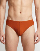 Sean & Val Ribbed Racer Brief Terracotta — men's quick-dry swim brief, product flat lay