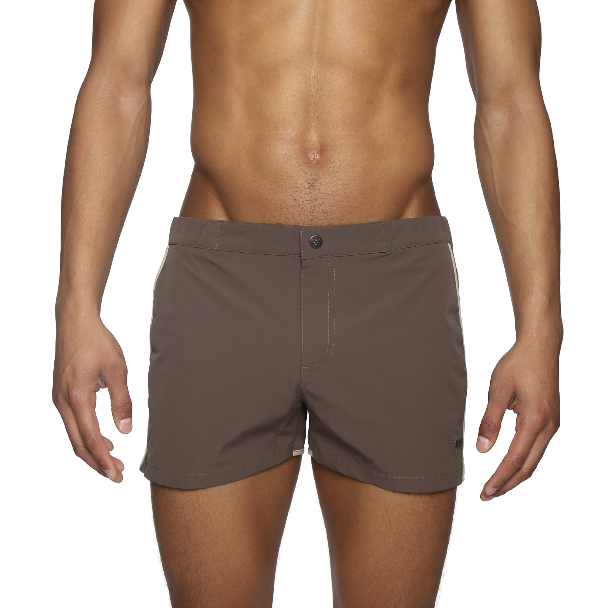 Parke & Ronen Angeleno Swim Trunk Espresso - men's low-rise swim trunk, front view
