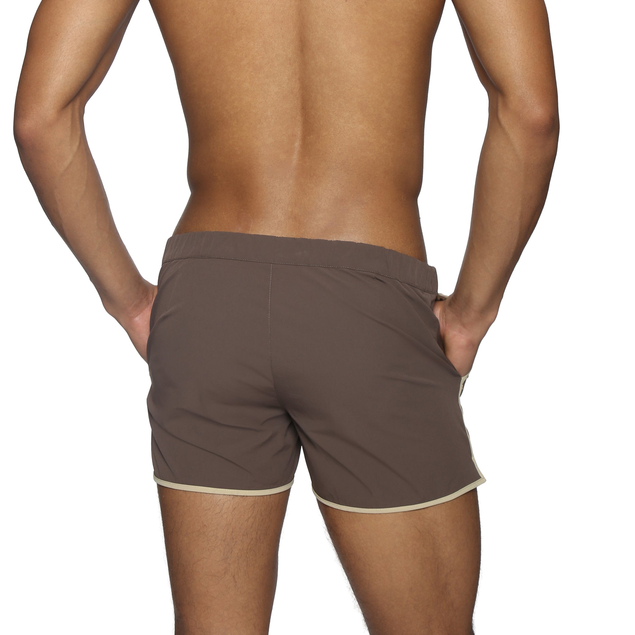 Parke & Ronen Angeleno Swim Trunk Espresso - men's low-rise swim trunk, back view