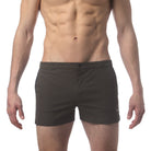 Parke & Ronen Angeleno Swim Trunk Army Green - men's low-rise swim trunk, front view