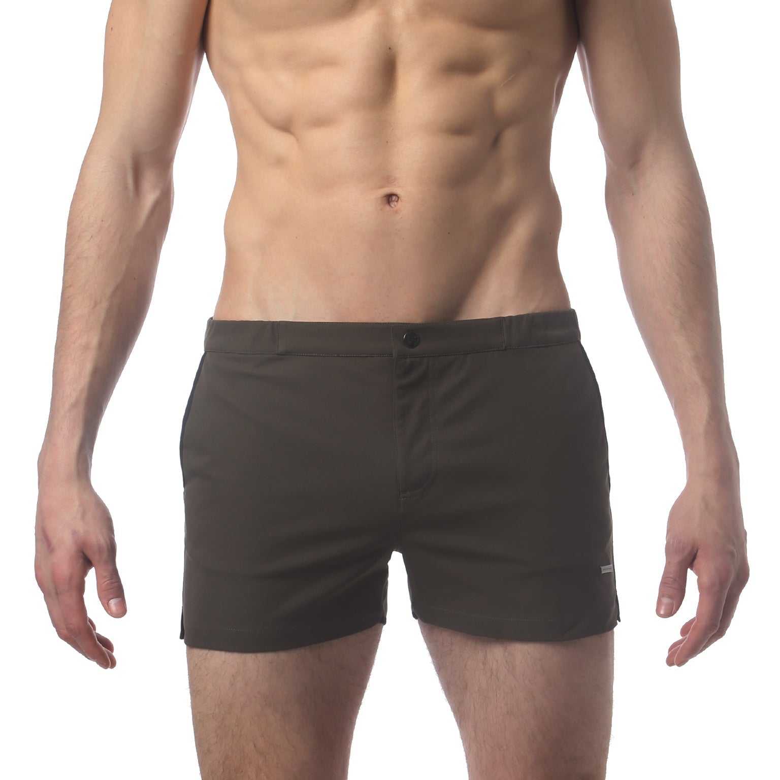 Parke & Ronen Angeleno Swim Trunk Army Green - men's low-rise swim trunk, front view