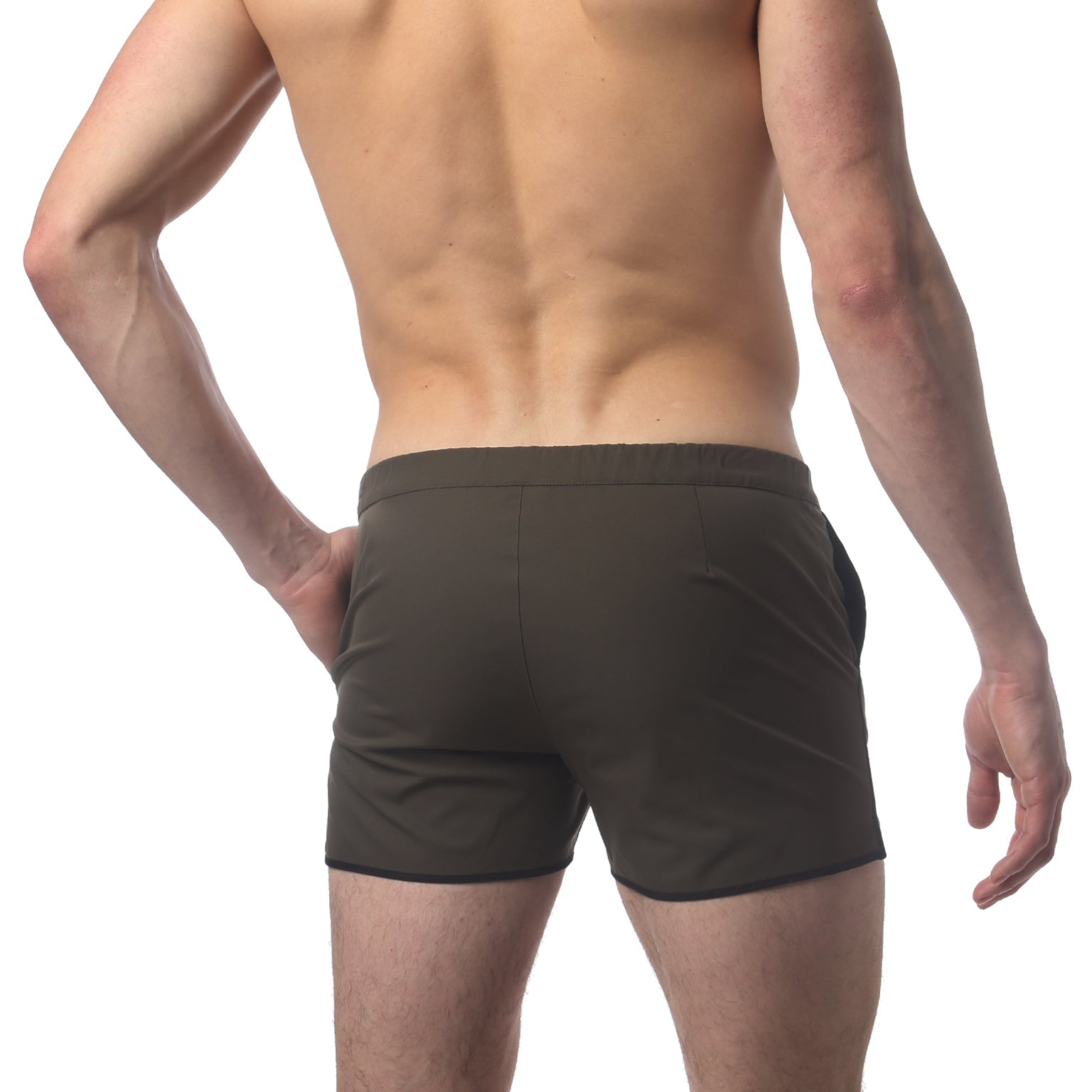 Parke & Ronen Angeleno Swim Trunk Army Green - men's low-rise swim trunk, back view