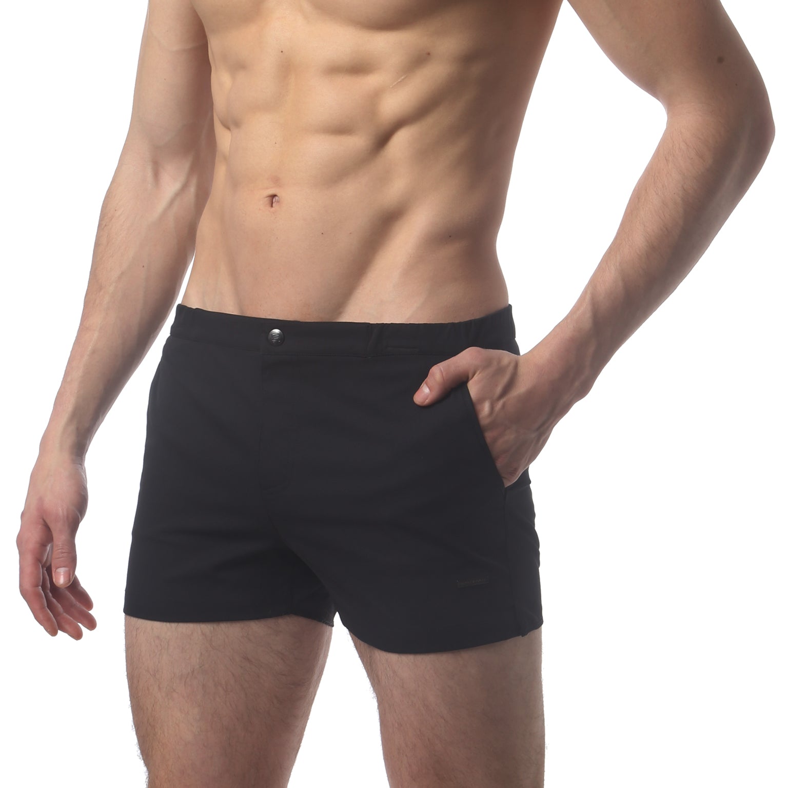 Parke & Ronen Angeleno Swim Trunk Black - men's low-rise swim trunk, side view