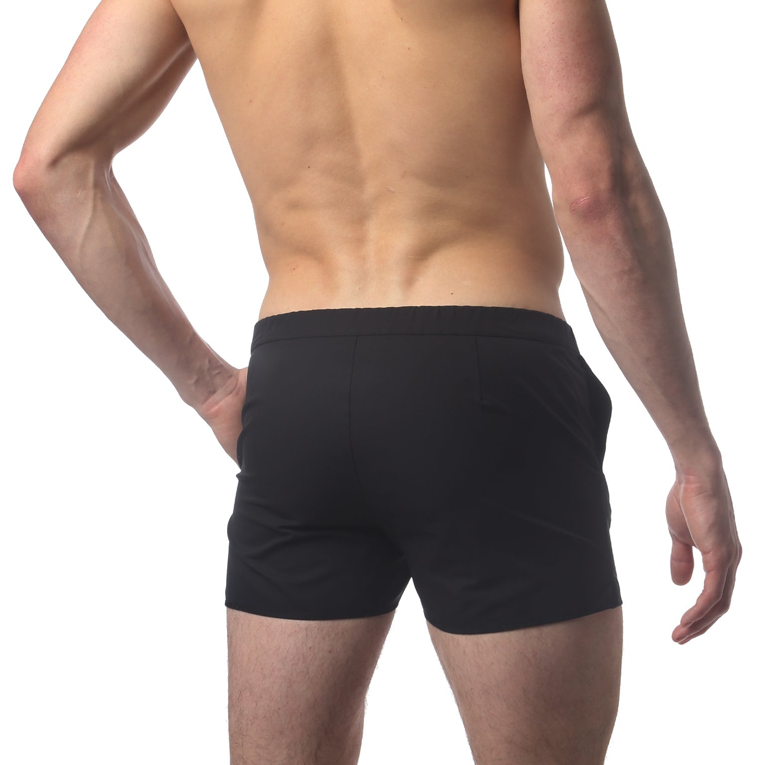 Parke & Ronen Angeleno Swim Trunk Black - men's low-rise swim trunk, back view