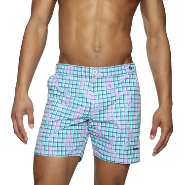 Parke & Ronen Catalonia Mint Pampas Print Swim Short - men's refreshing retro print swim short, front view