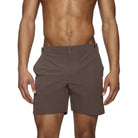 Parke & Ronen Catalonia Espresso Stretch Swim Short - men's 6" stretch swim short, front view