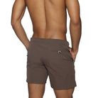 Parke & Ronen Catalonia Espresso Stretch Swim Short - side view with mesh lining detail