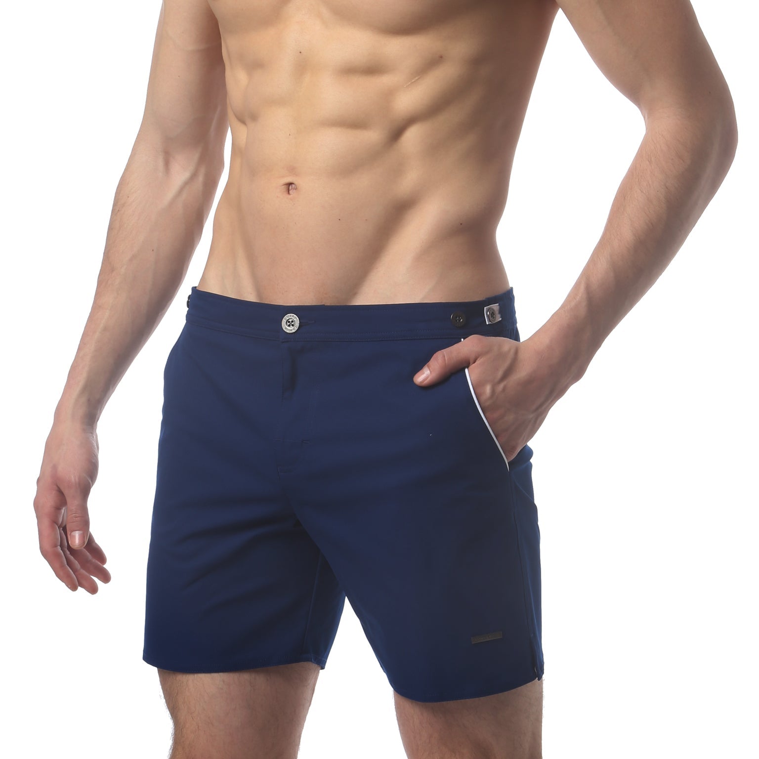 Parke & Ronen Catalonia Navy Swim Short - back view showing adjustable waist detail