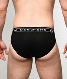 Nero New York Sports Brief Black — men's bamboo-cotton athletic brief with logo waistband, back view