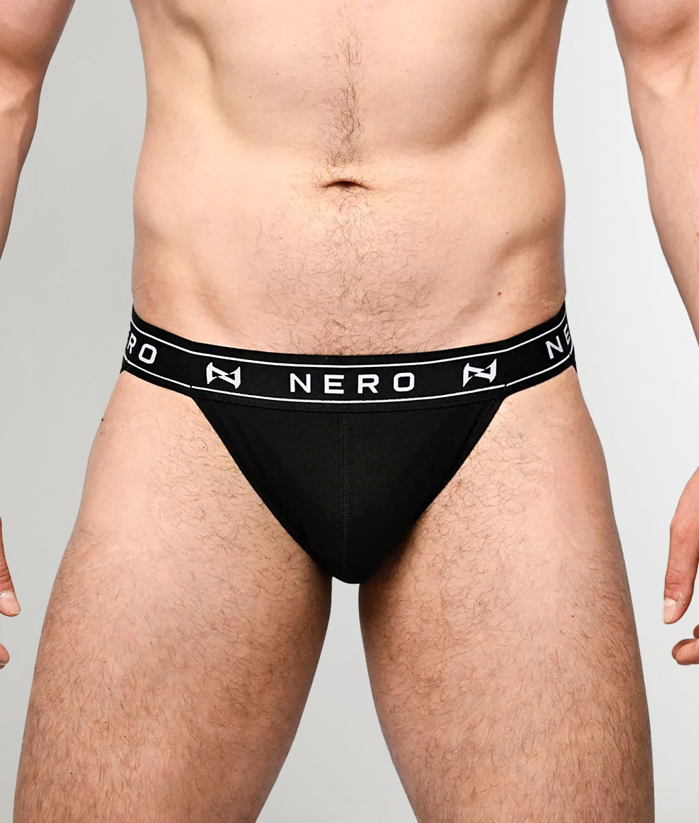 Nero New York Sports Brief Black — men's bamboo-cotton athletic brief with contoured pouch, front view