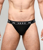 Nero New York Sports Brief Black — men's bamboo-cotton athletic brief with contoured pouch, front view