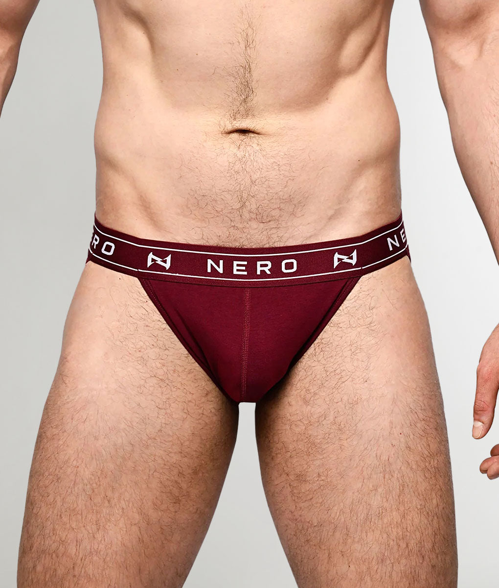 Nero New York Sports Brief Cinnabar — men's bamboo-cotton athletic brief with contoured pouch, front view