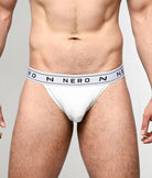 Nero New York Sports Brief White — men's bamboo-cotton athletic brief with contoured pouch, front view