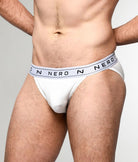 Nero New York Sports Brief White — men's bamboo-cotton athletic brief, side view