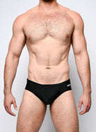 Nero New York Swim Brief Black - men's swim brief with quick-dry lining and drawcord, front view