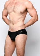 Nero New York Swim Brief Black - men's swim brief with quick-dry lining and drawcord, side view