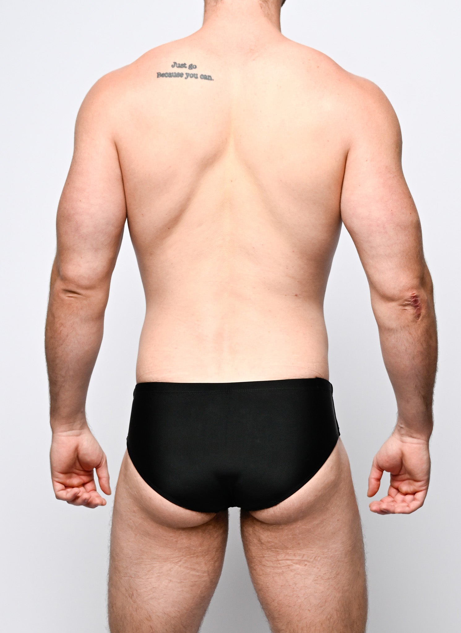 Nero New York Swim Brief Black - men's swim brief with quick-dry lining and drawcord, back view