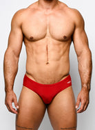 Nero New York Swim Brief Scarlet Red - men's swim brief with quick-dry lining and drawcord, front view