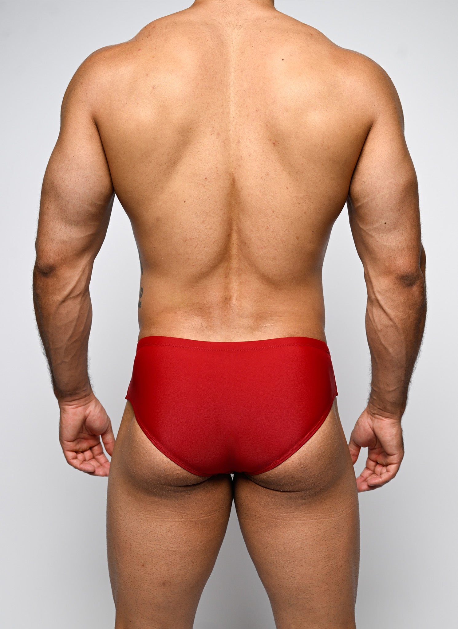 Nero New York Swim Brief Scarlet Red - men's swim brief with quick-dry lining and drawcord, back view