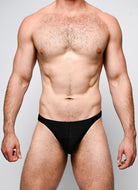 Nero New York Swim Thong Black - men's swim thong with unlined front and thong back, front view