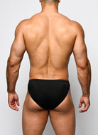 Nero New York Twin Chain Brief Black with Gold Hardware - men's twin chain swim brief with chrome chains and removable O-rings, back view