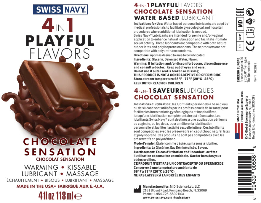 Swiss Navy 4-in-1 Chocolate Sensation - 4oz Swiss Navy 4-in-1 Chocolate Sensation - 4oz 4oz