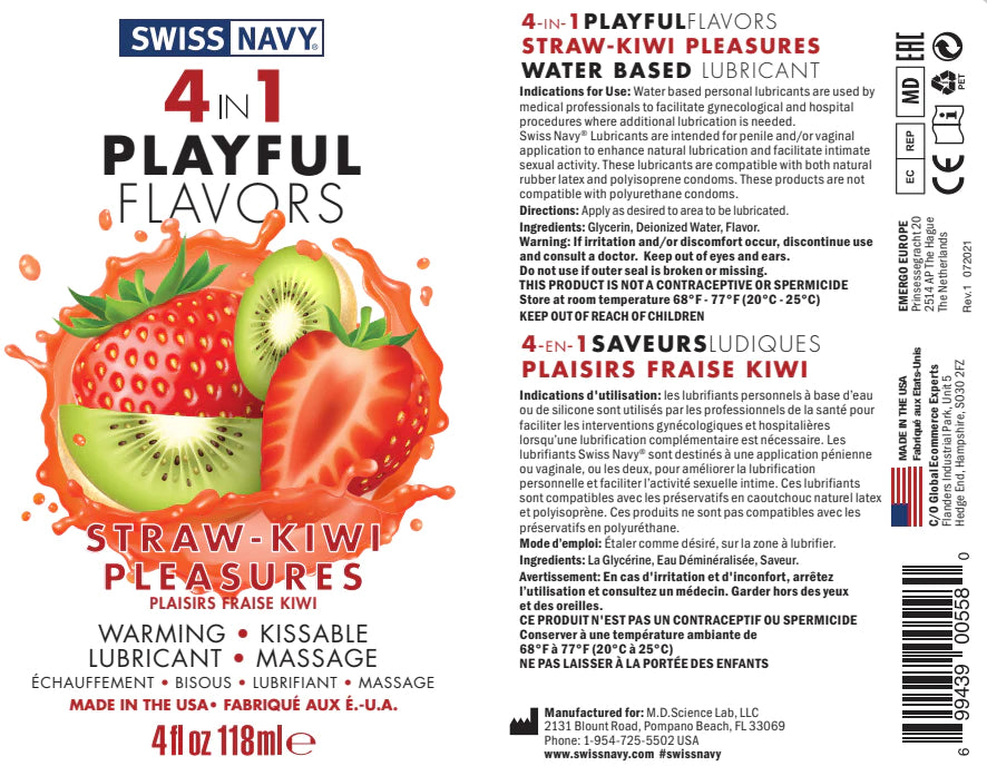 Swiss Navy 4-in-1 Strawberry/Kiwi Pleasure - 4oz Swiss Navy 4-in-1 Strawberry/Kiwi Pleasure - 4oz 4oz