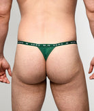 Nero New York Men's Thong Floaroma Green — men's bamboo-cotton minimal underwear with logo waistband, back view