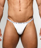 Nero New York Men's Thong White — men's bamboo-cotton minimal underwear with contoured pouch, front view
