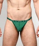 Nero New York Men's Thong Floaroma Green — men's bamboo-cotton minimal underwear with contoured pouch, front view