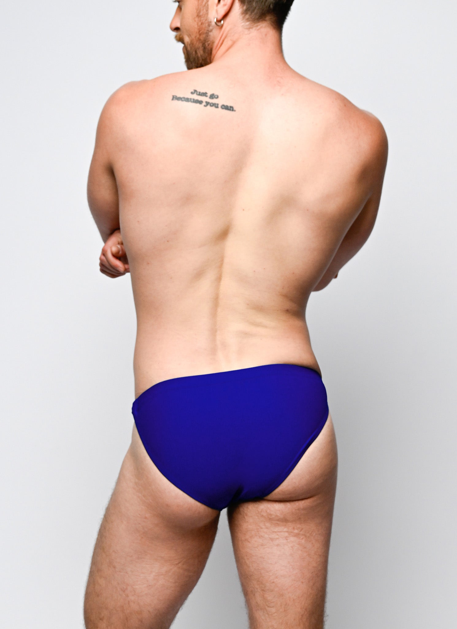 Nero New York Twin Chain Brief Cobalt Aura - men's twin chain swim brief with chrome chains and removable O-rings, back view