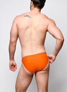 Nero New York Twin Chain Brief Ember Orange - men's twin chain swim brief with chrome chains and removable O-rings, back view