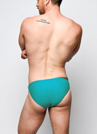 Nero New York Twin Chain Brief Seafoam Teal - men's twin chain swim brief with chrome chains and removable O-rings, back view
